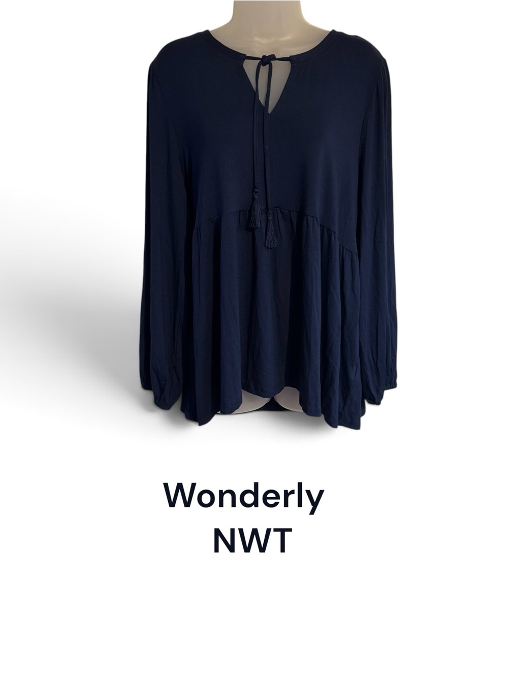 Wonderly Navy Tie-Neck Peasant Tunic